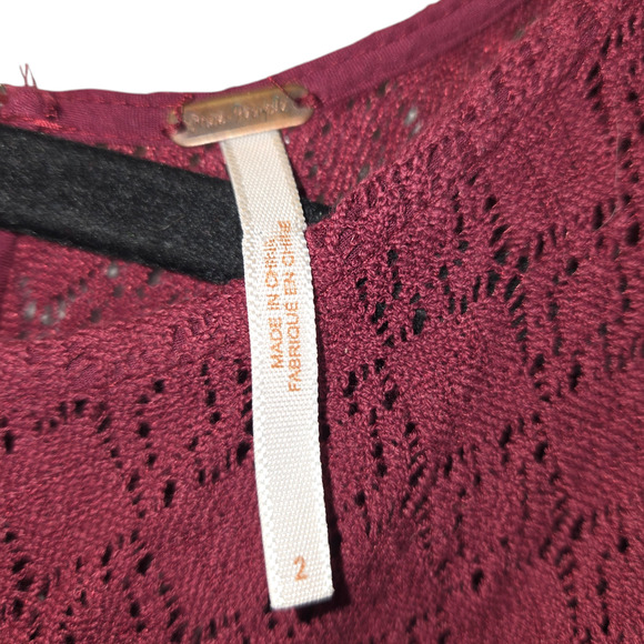 Free People Womens XS Lace Mini Dress Tibetian Red Floral Cut Out Knit Skater - Picture 3 of 15